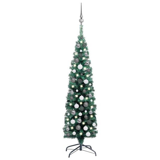 vidaXL Slim Artificial Pre-lit Christmas Tree with Ball Set Green 120cm