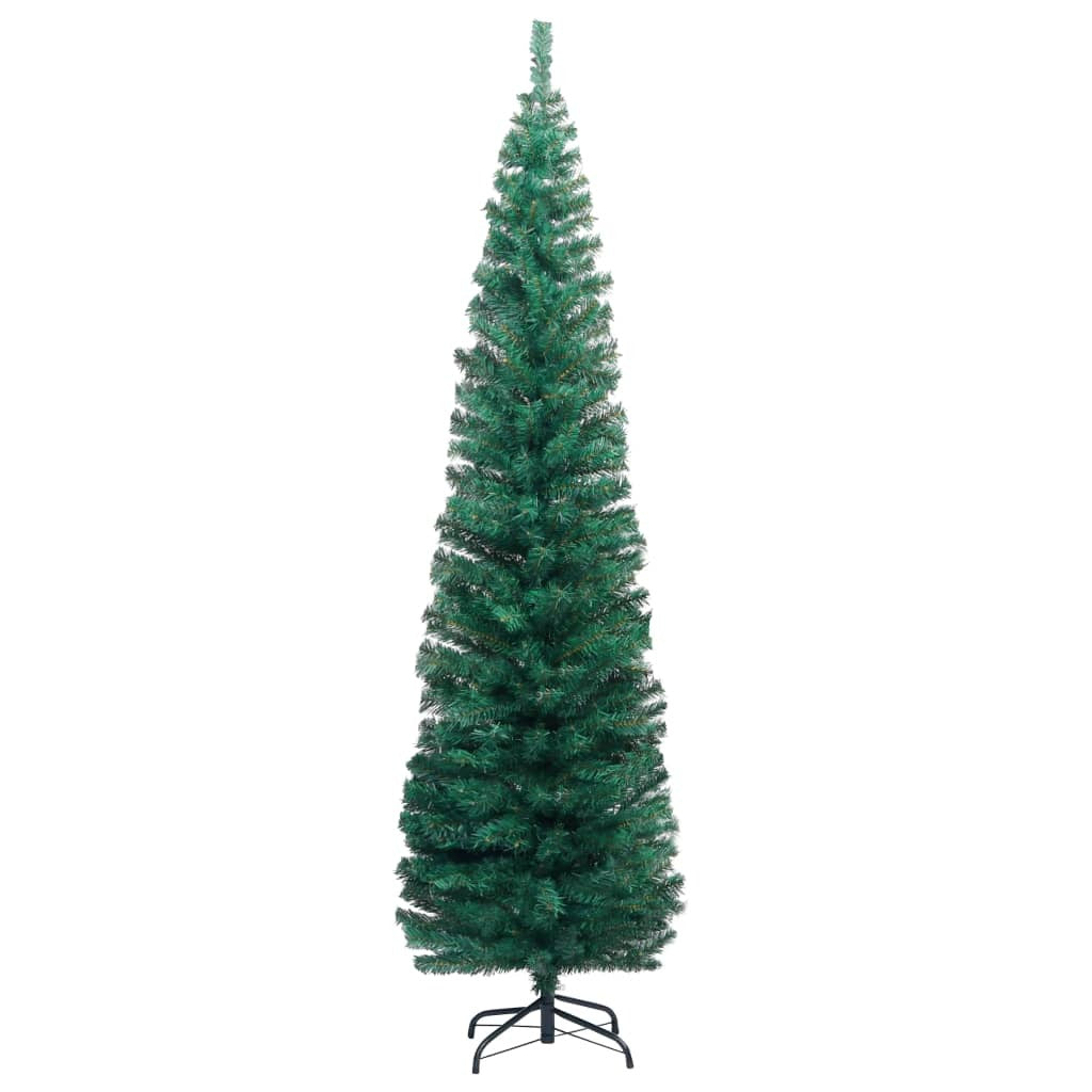 vidaXL Slim Artificial Pre-lit Christmas Tree with Ball Set Green 210 cm