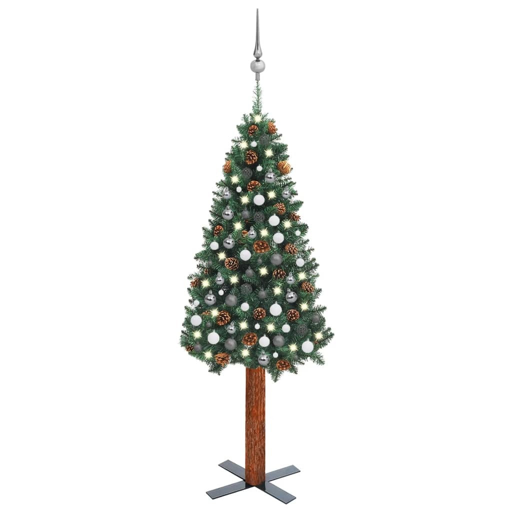 vidaXL Slim Pre-lit Christmas Tree with Ball Set Green 210 cm PVC