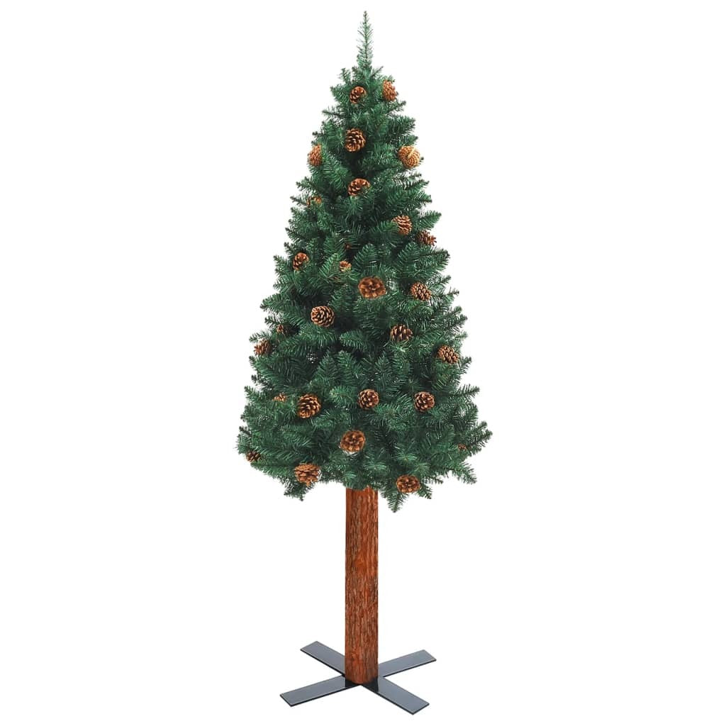 vidaXL Slim Pre-lit Christmas Tree with Ball Set Green 210 cm PVC