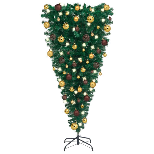 vidaXL Upside-down Artificial Pre-lit Christmas Tree with Ball Set 120 cm