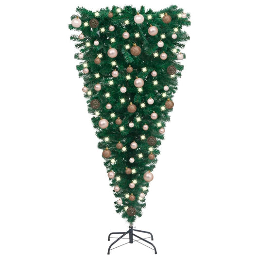 vidaXL Upside-down Artificial Pre-lit Christmas Tree with Ball Set 180 cm