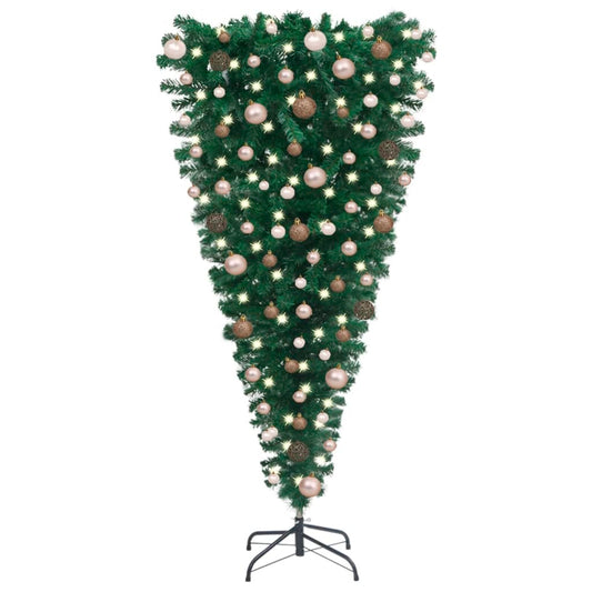 vidaXL Upside-down Artificial Pre-lit Christmas Tree with Ball Set 210 cm