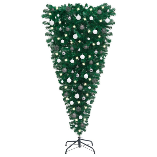 vidaXL Upside-down Artificial Pre-lit Christmas Tree with Ball Set 120 cm