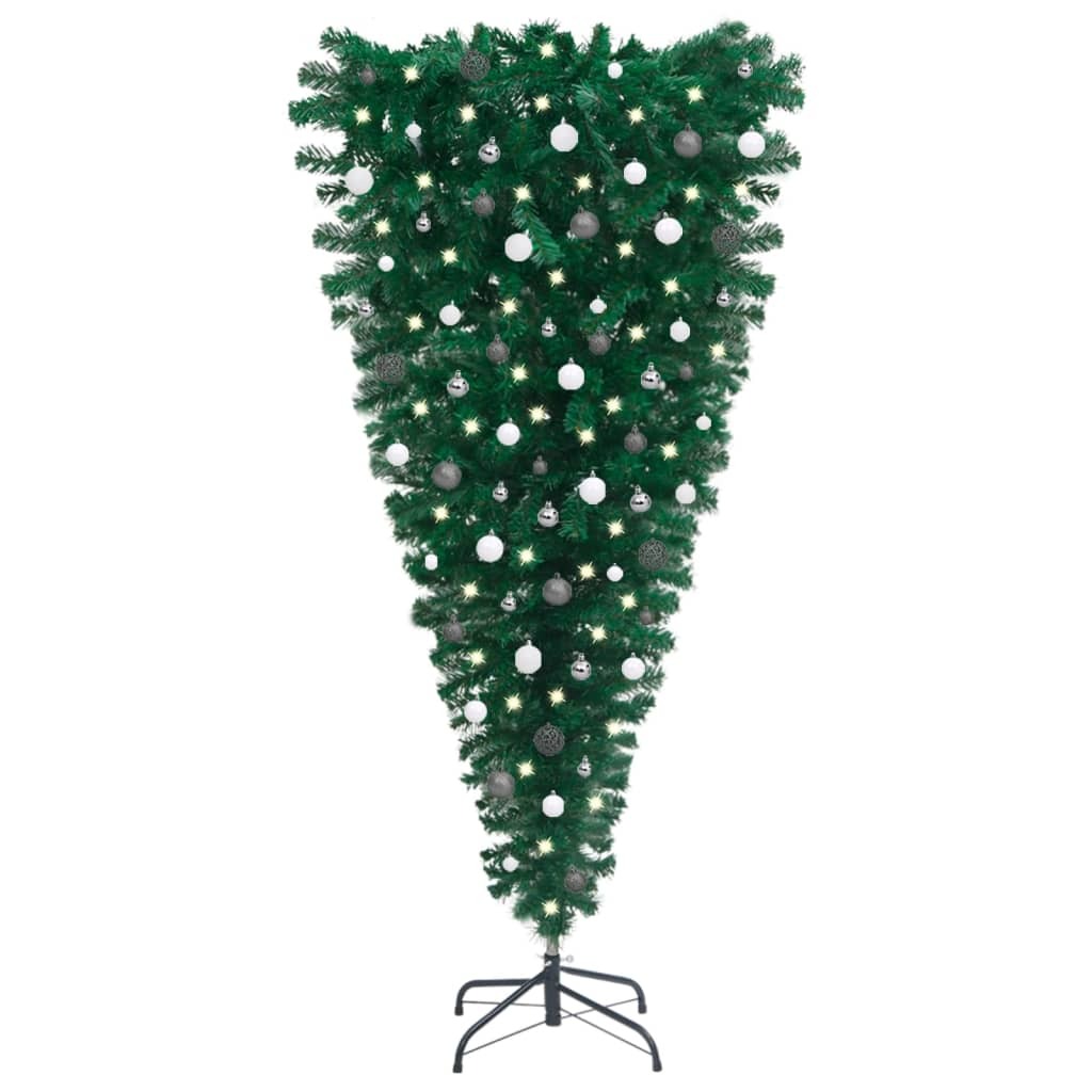 vidaXL Upside-down Artificial Pre-lit Christmas Tree with Ball Set 180 cm