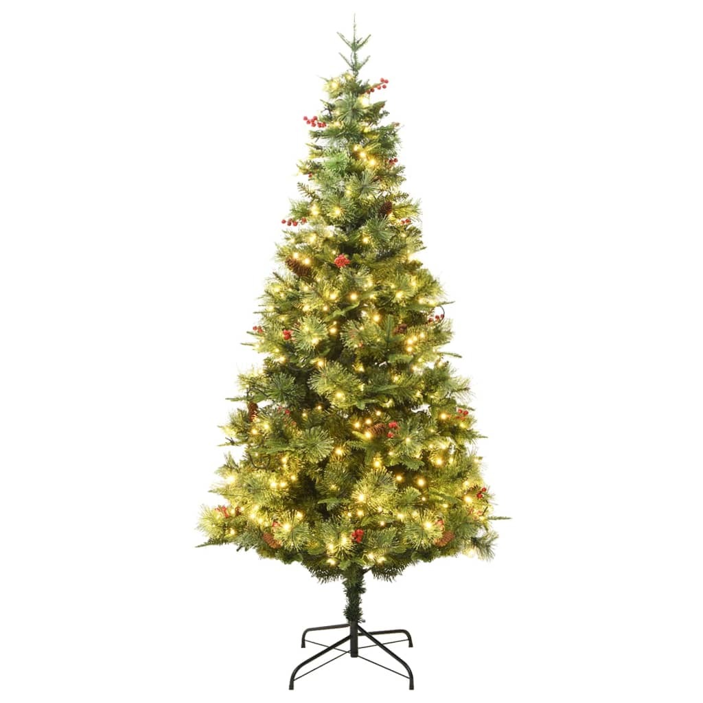 vidaXL Pre-lit Christmas Tree with Pine Cones Green 195 cm PVC&PE