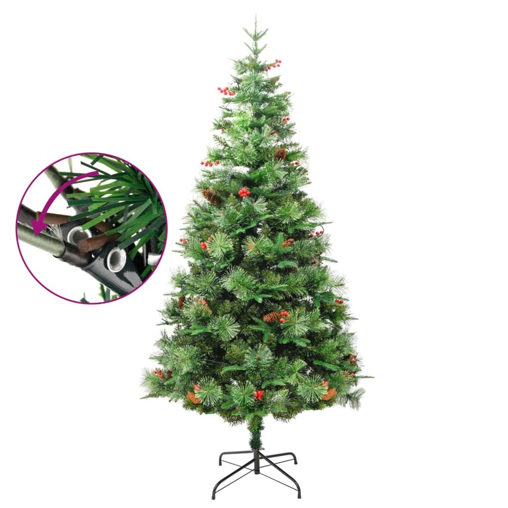 vidaXL Pre-lit Christmas Tree with Pine Cones Green 195 cm PVC&PE