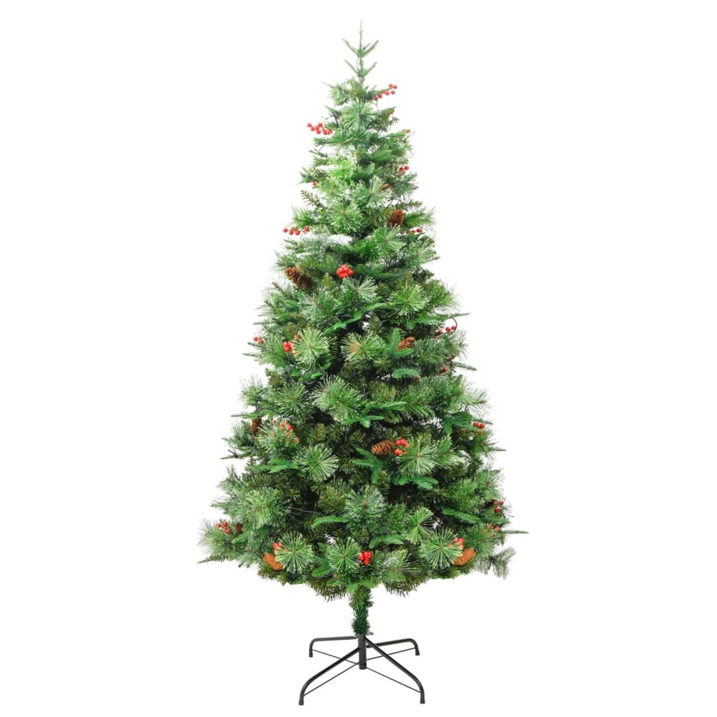 vidaXL Pre-lit Christmas Tree with Pine Cones Green 225 cm PVC&PE