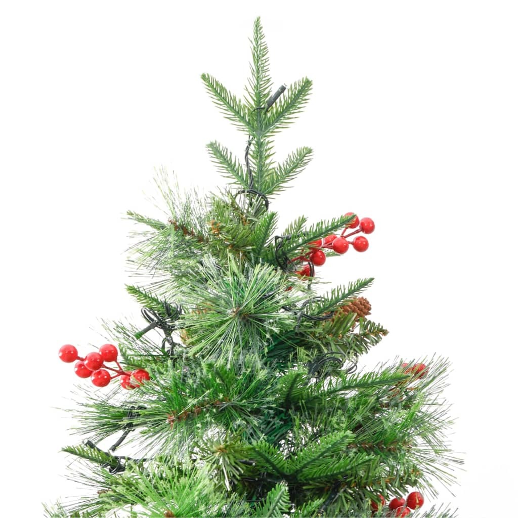 vidaXL Pre-lit Christmas Tree with Pine Cones Green 225 cm PVC&PE