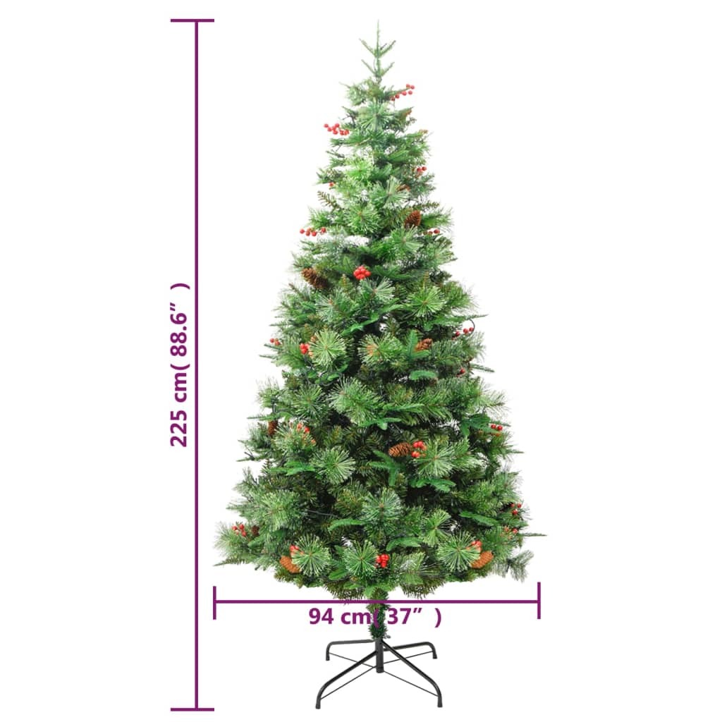 vidaXL Pre-lit Christmas Tree with Pine Cones Green 225 cm PVC&PE