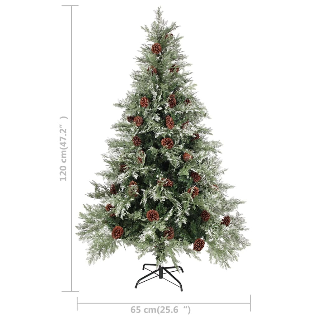 vidaXL Pre-lit Christmas Tree with Pine Cones Green&White 120 cm PVC&PE