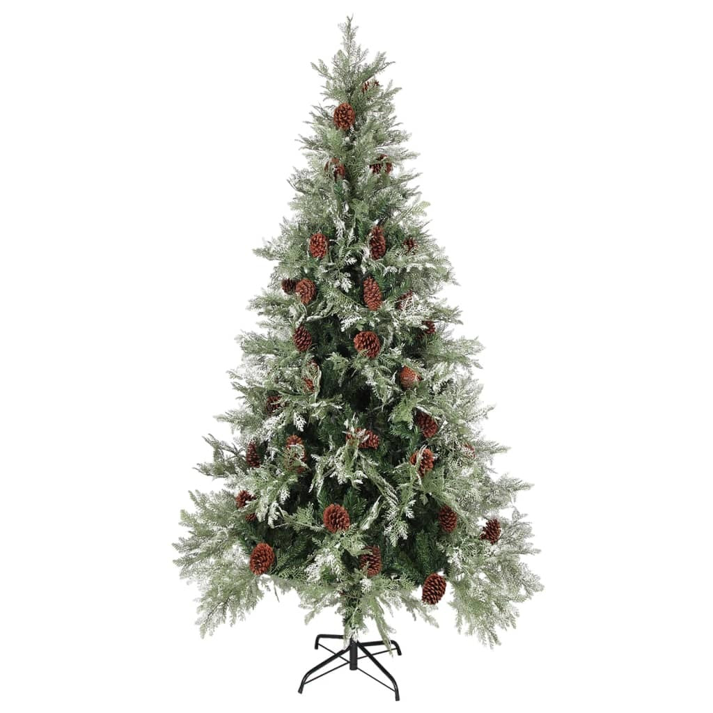 vidaXL Pre-lit Christmas Tree with Pine Cones Green&White 225 cm PVC&PE