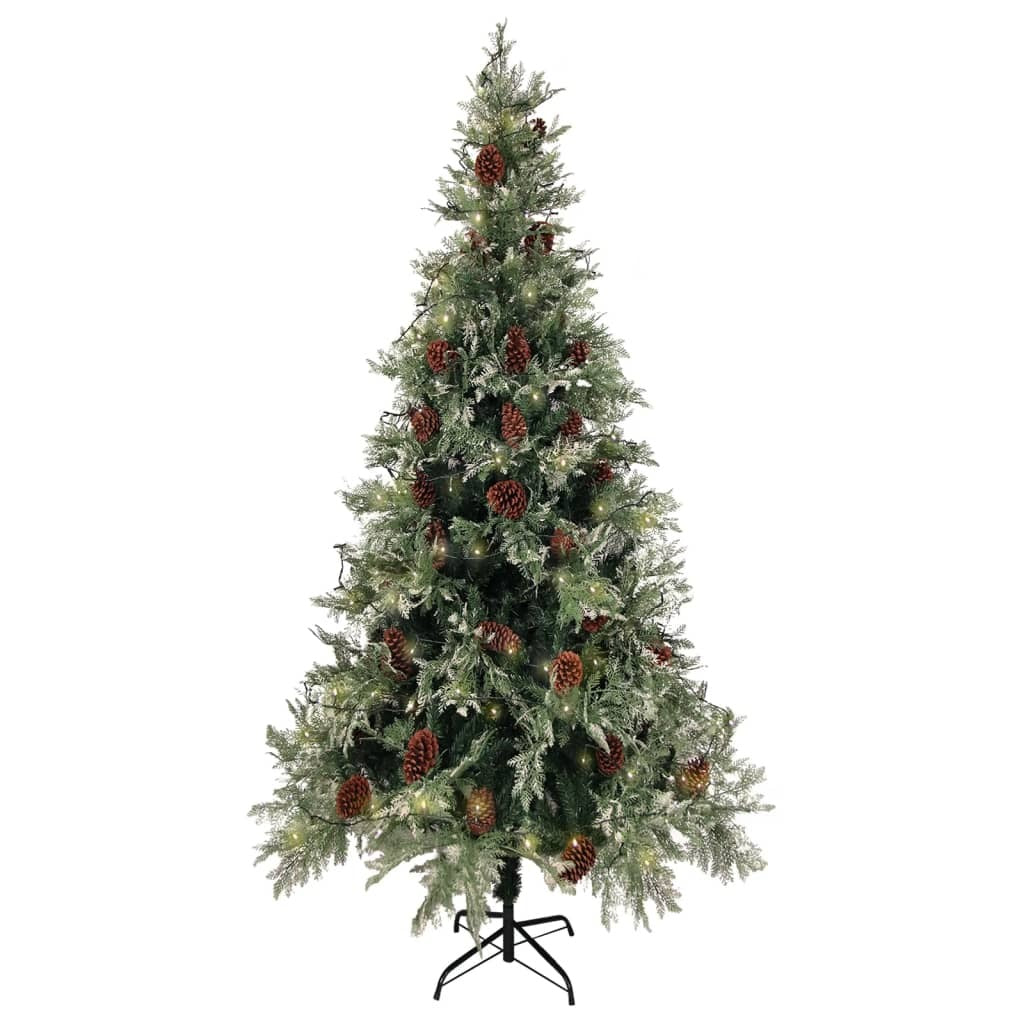 vidaXL Pre-lit Christmas Tree with Pine Cones Green&White 225 cm PVC&PE