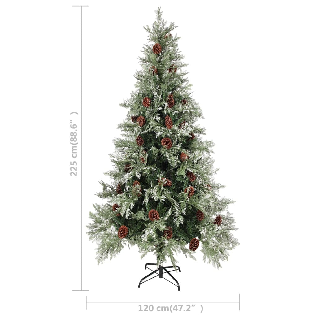 vidaXL Pre-lit Christmas Tree with Pine Cones Green&White 225 cm PVC&PE