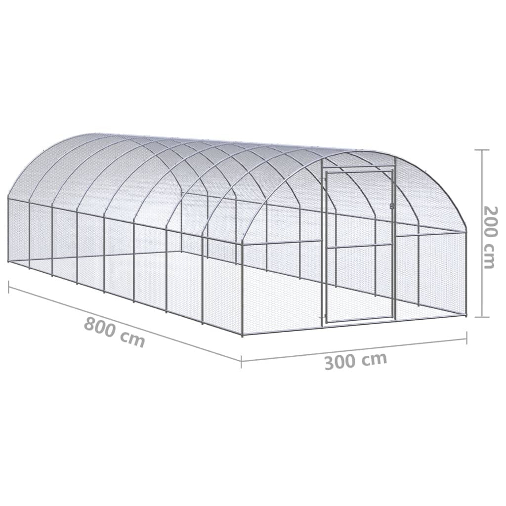 vidaXL Outdoor Chicken Coop 3x8x2 m Galvanised Steel