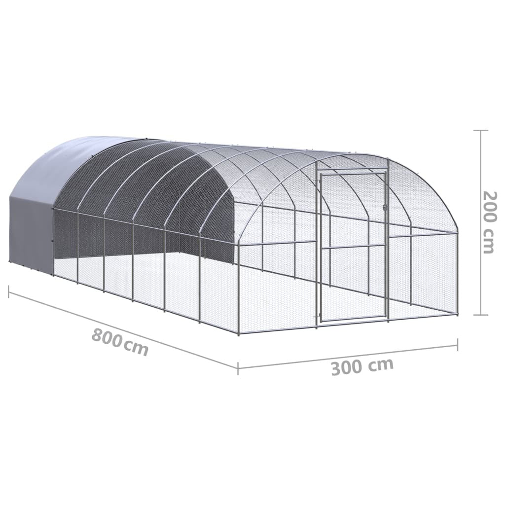 vidaXL Outdoor Chicken Coop 3x8x2 m Galvanised Steel