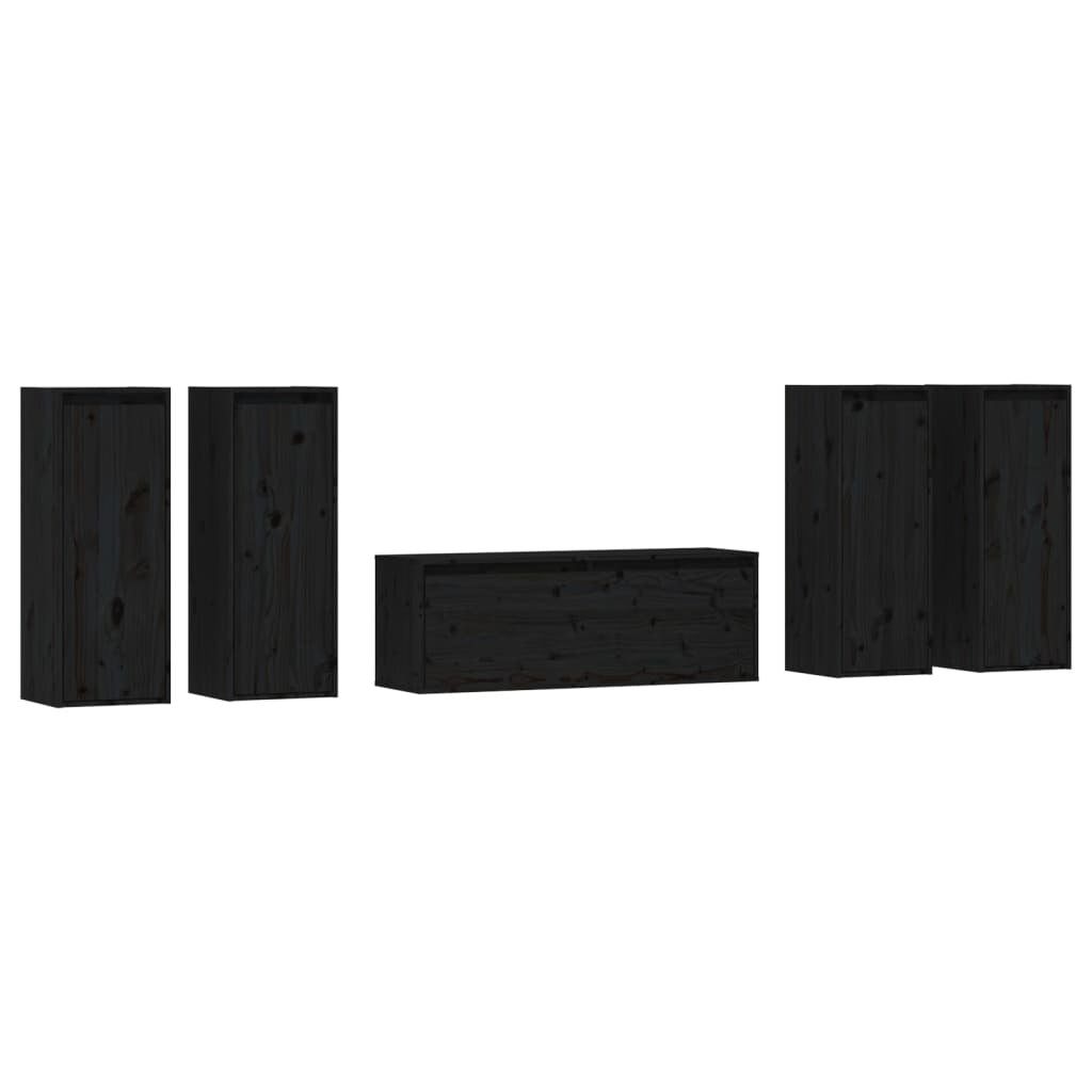 vidaXL TV Cabinets 5 pcs Black Solid Wood Pine