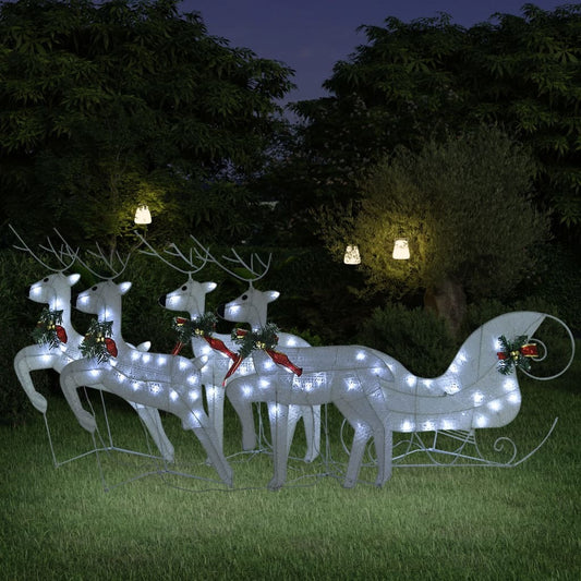 vidaXL Reindeer & Sleigh Christmas Decoration 100 LEDs Outdoor White