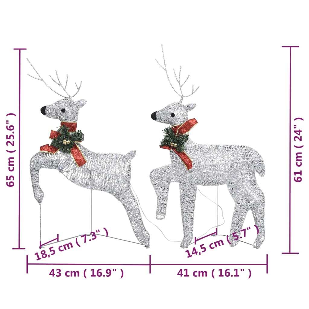 vidaXL Reindeer & Sleigh Christmas Decoration 140 LEDs Outdoor Silver