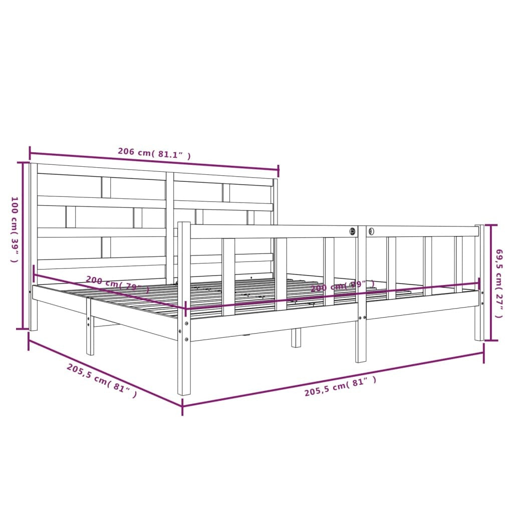 3101368 vidaXL Bed Frame without Mattress Solid Wood 200x200 cm (810102+814214)