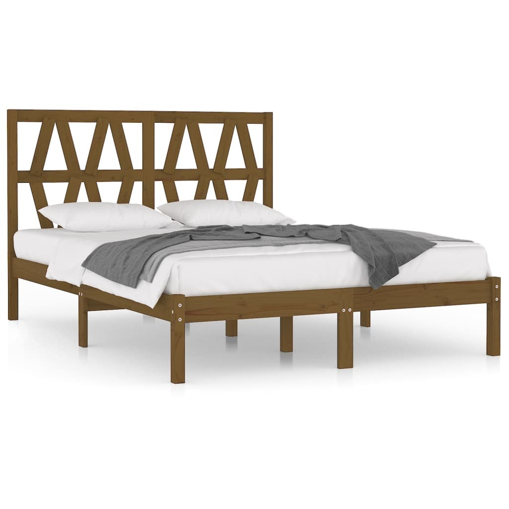 3104021 vidaXL Bed Frame without Mattress Honey Brown Solid Wood 200x200 cm (810040+818643)