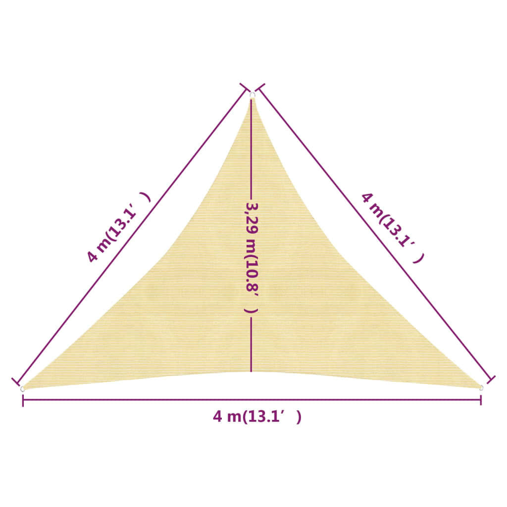 vidaXL Sunshade Sail 160 g/m Beige 4x4x4 m HDPE