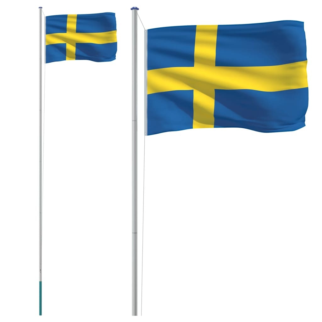 vidaXL Sweden Flag and Pole 6.23 m Aluminium