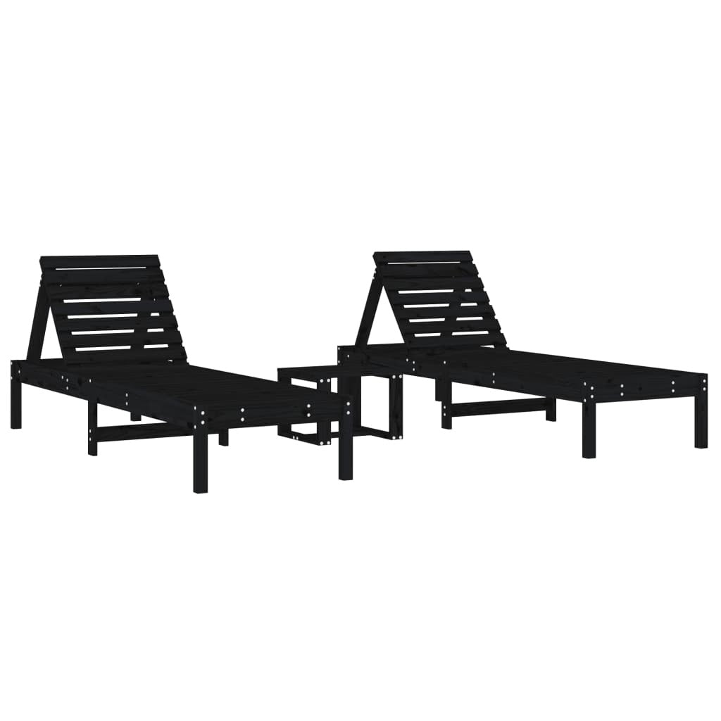 vidaXL Sun Loungers 2 pcs with Table Black Solid Wood Pine