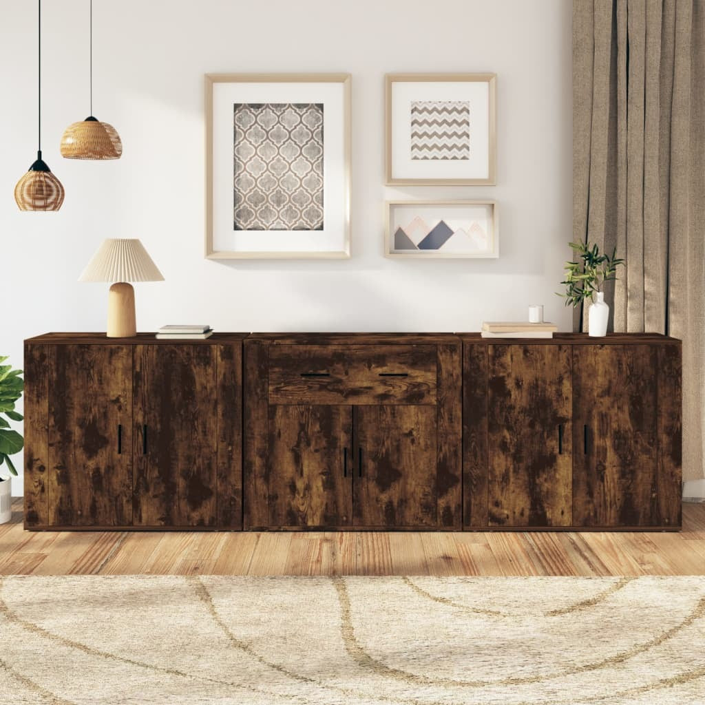 vidaXL Sideboards 3 pcs Smoked Oak Engineered Wood