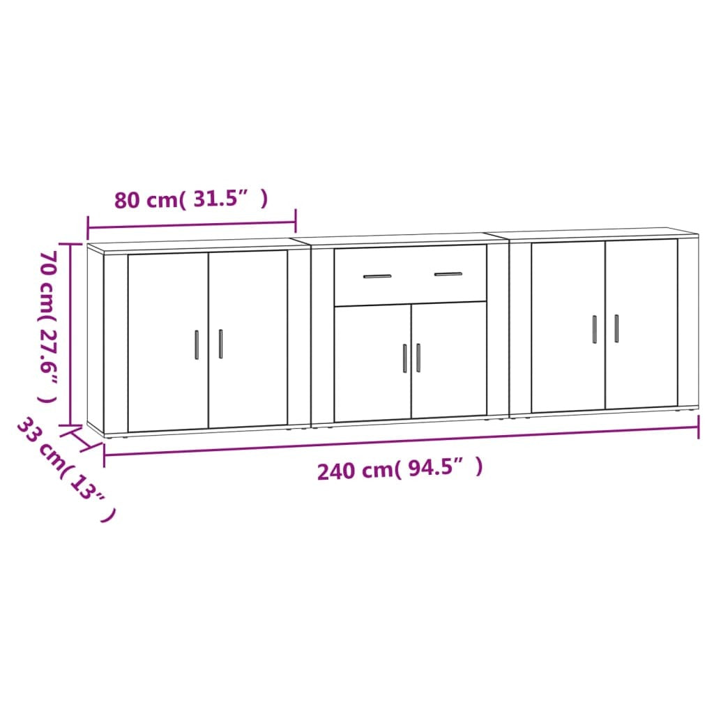 vidaXL Sideboards 3 pcs Smoked Oak Engineered Wood