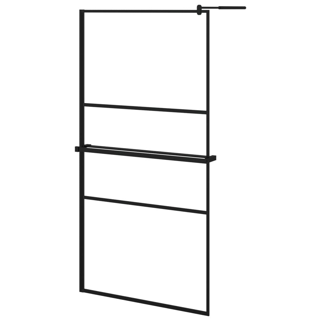 vidaXL Walk-in Shower Wall with Shelf Black 100x195 cm ESG Glass&Aluminium