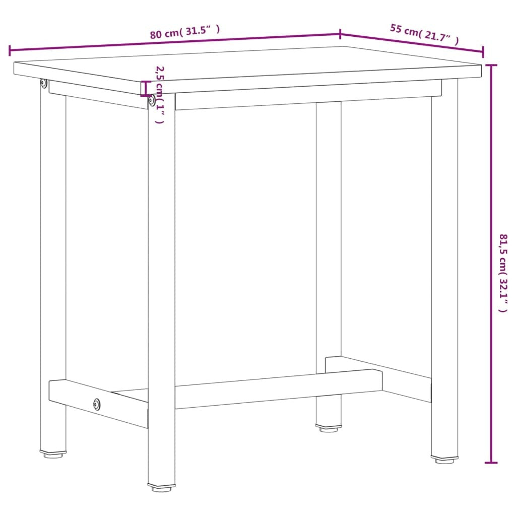 vidaXL Workbench 80x55x81.5 cm Solid Wood Beech and Metal