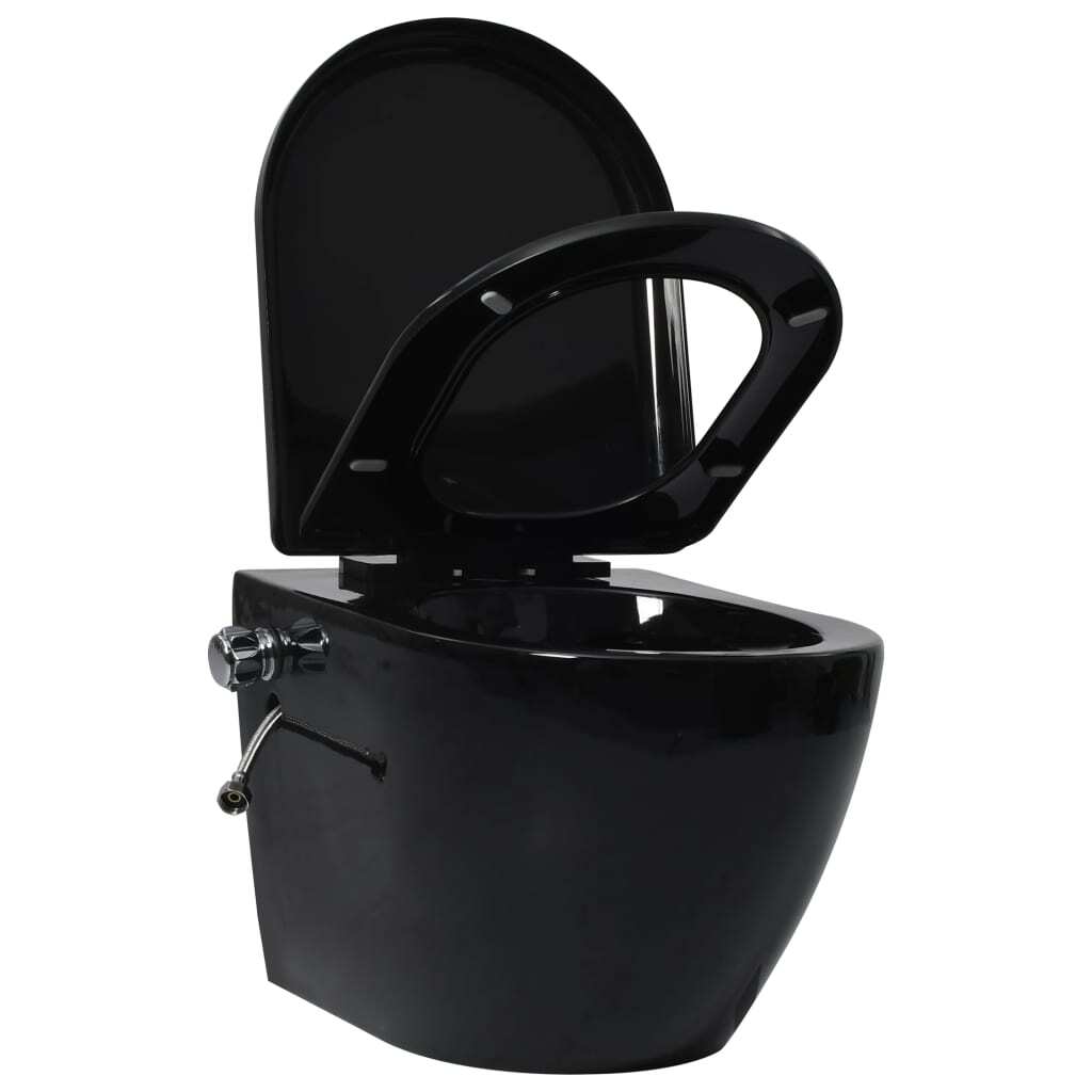 vidaXL Wall Hung Rimless Toilet with Concealed Cistern Black Ceramic