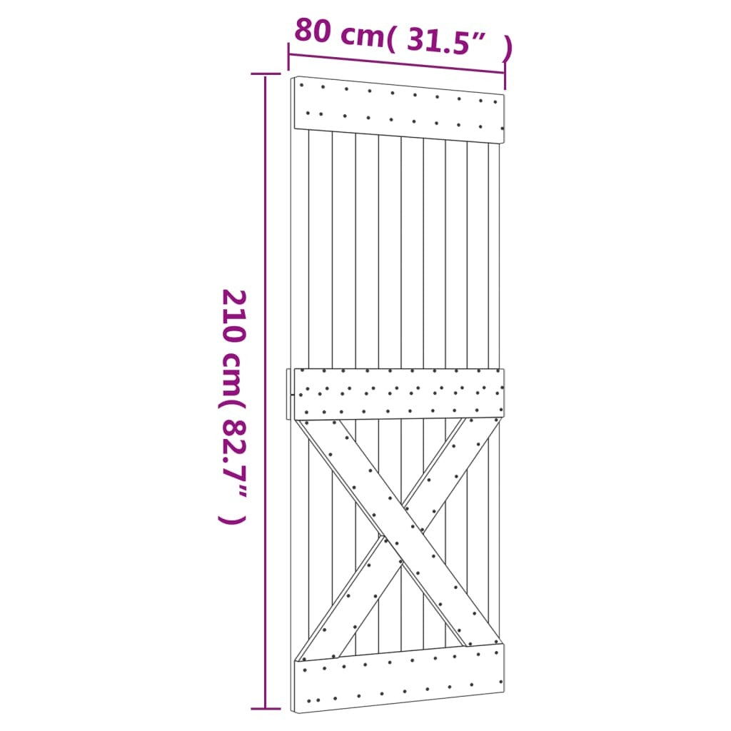 vidaXL Sliding Door with Hardware Set 80x210 cm Solid Wood Pine