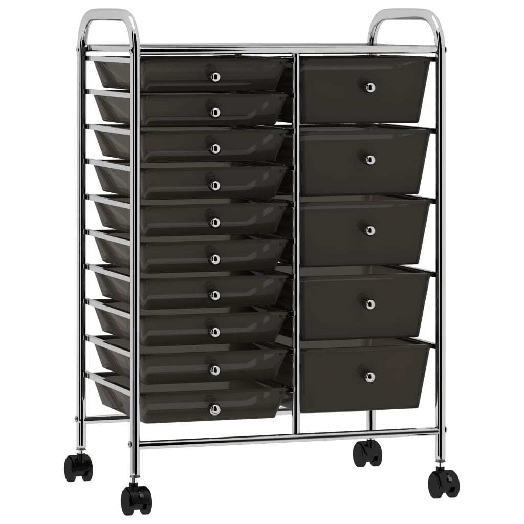 XXL 15-Drawer Mobile Storage Trolley Black Plastic