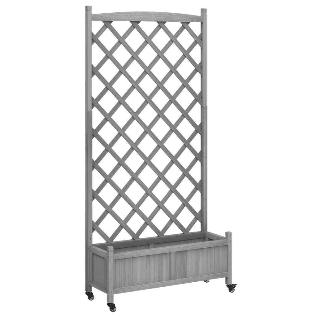 vidaXL Planter with Trellis and Wheels Grey Solid Wood Fir