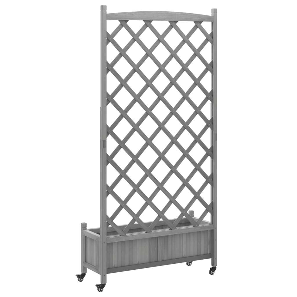 vidaXL Planter with Trellis and Wheels Grey Solid Wood Fir