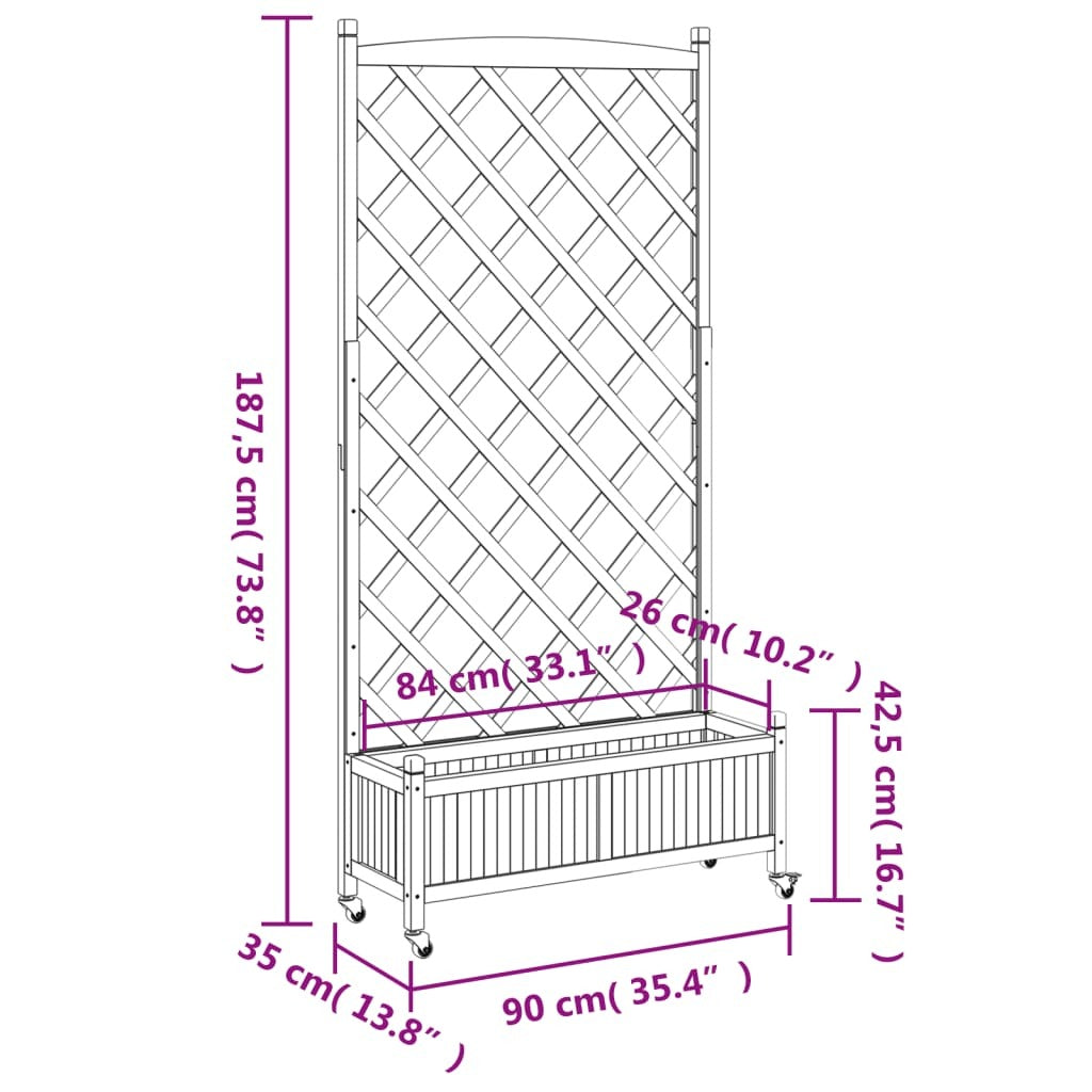 vidaXL Planter with Trellis and Wheels Grey Solid Wood Fir