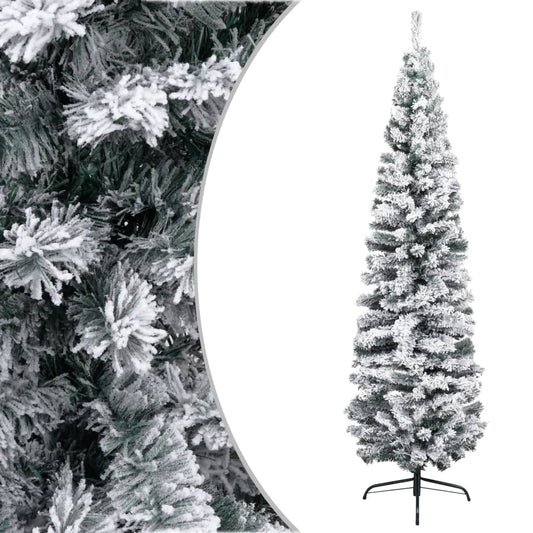 vidaXL Slim Artificial Christmas Tree with Flocked Snow Green 180 cm PVC