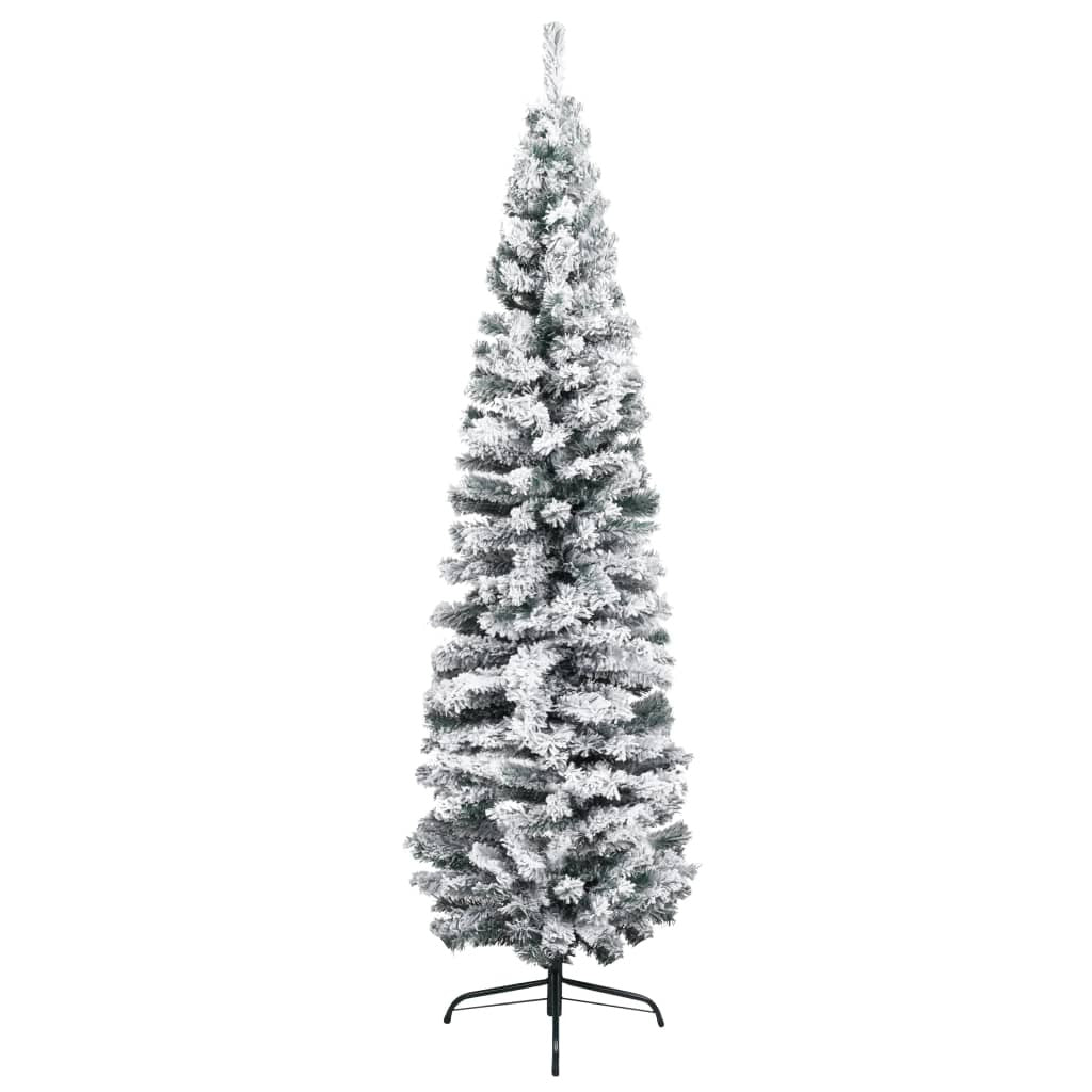 vidaXL Slim Artificial Christmas Tree with Flocked Snow Green 180 cm PVC