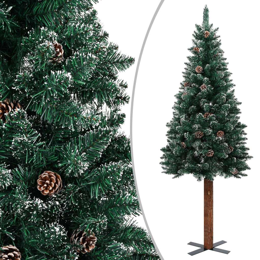 vidaXL Slim Christmas Tree with Real Wood and White Snow Green 150 cm