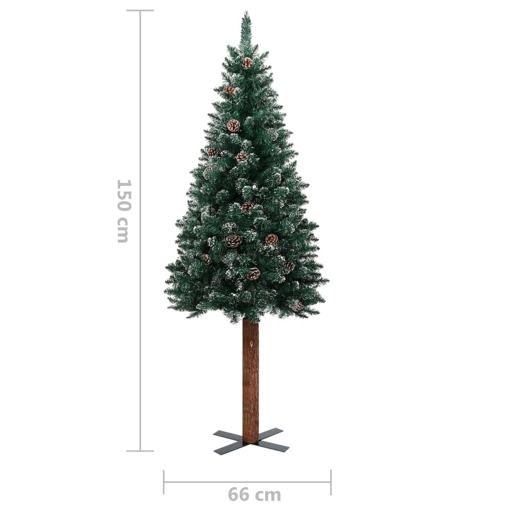 vidaXL Slim Christmas Tree with Real Wood and White Snow Green 150 cm