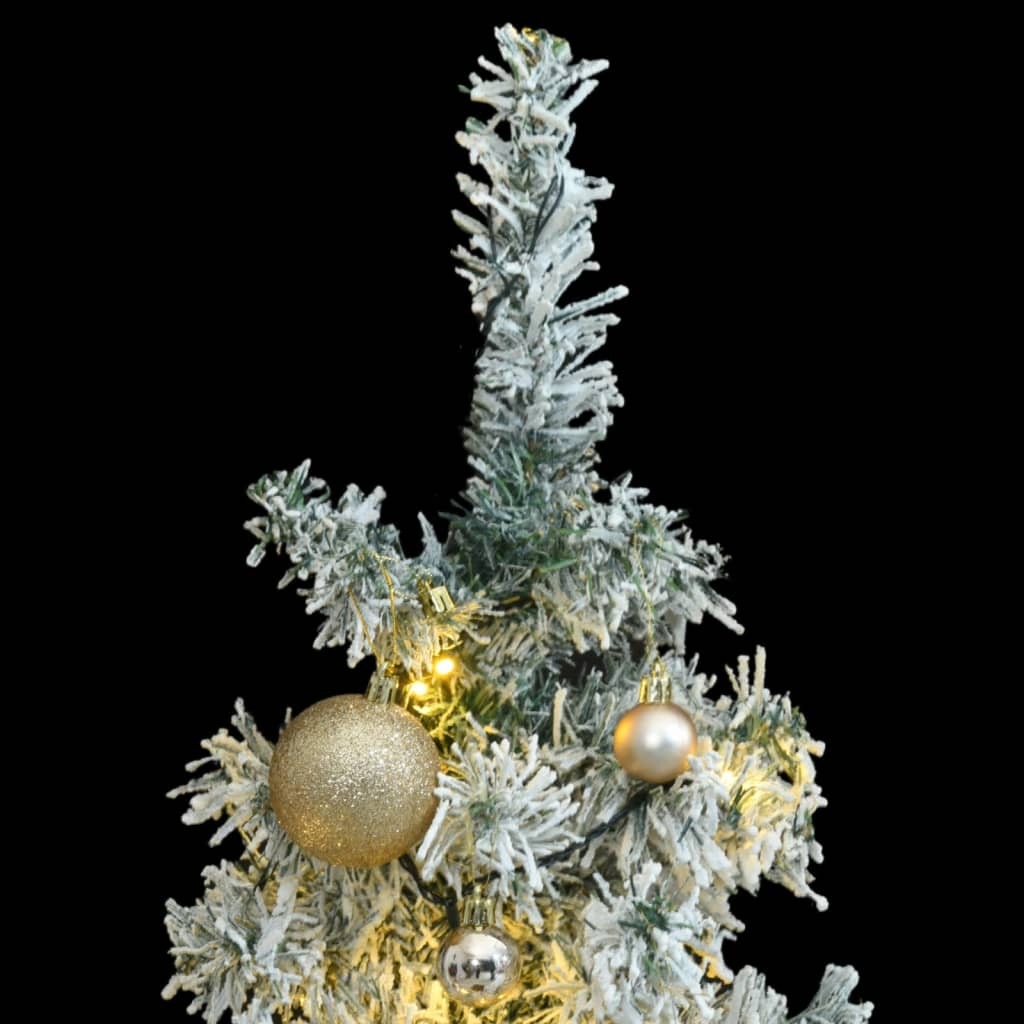 vidaXL Slim Christmas Tree 300 LEDs & Ball Set & Flocked Snow 300 cm