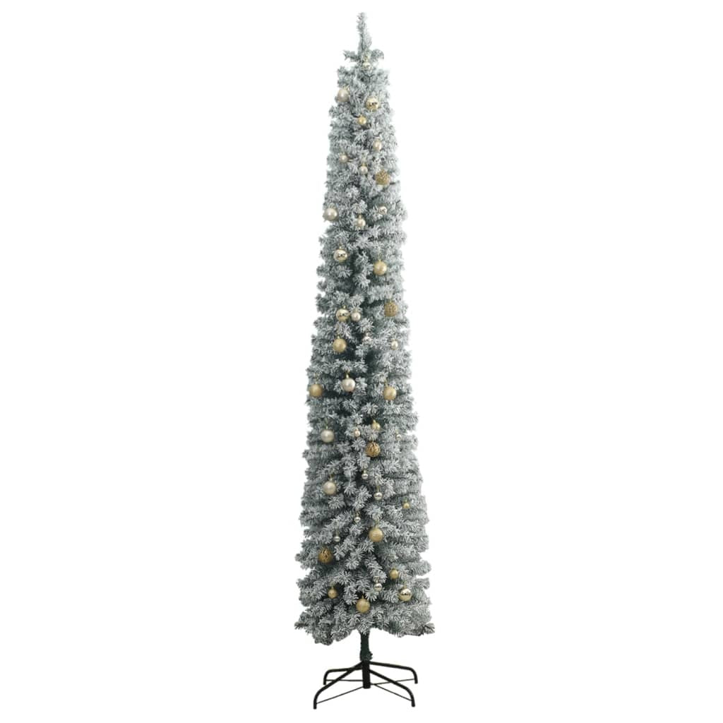 vidaXL Slim Christmas Tree 300 LEDs & Ball Set & Flocked Snow 300 cm