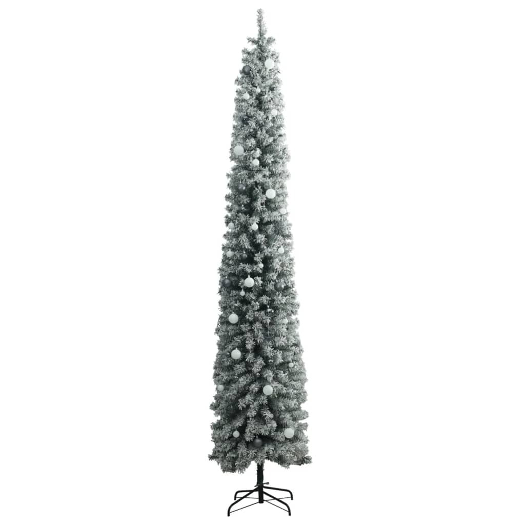 vidaXL Slim Christmas Tree 300 LEDs & Ball Set & Flocked Snow 270 cm