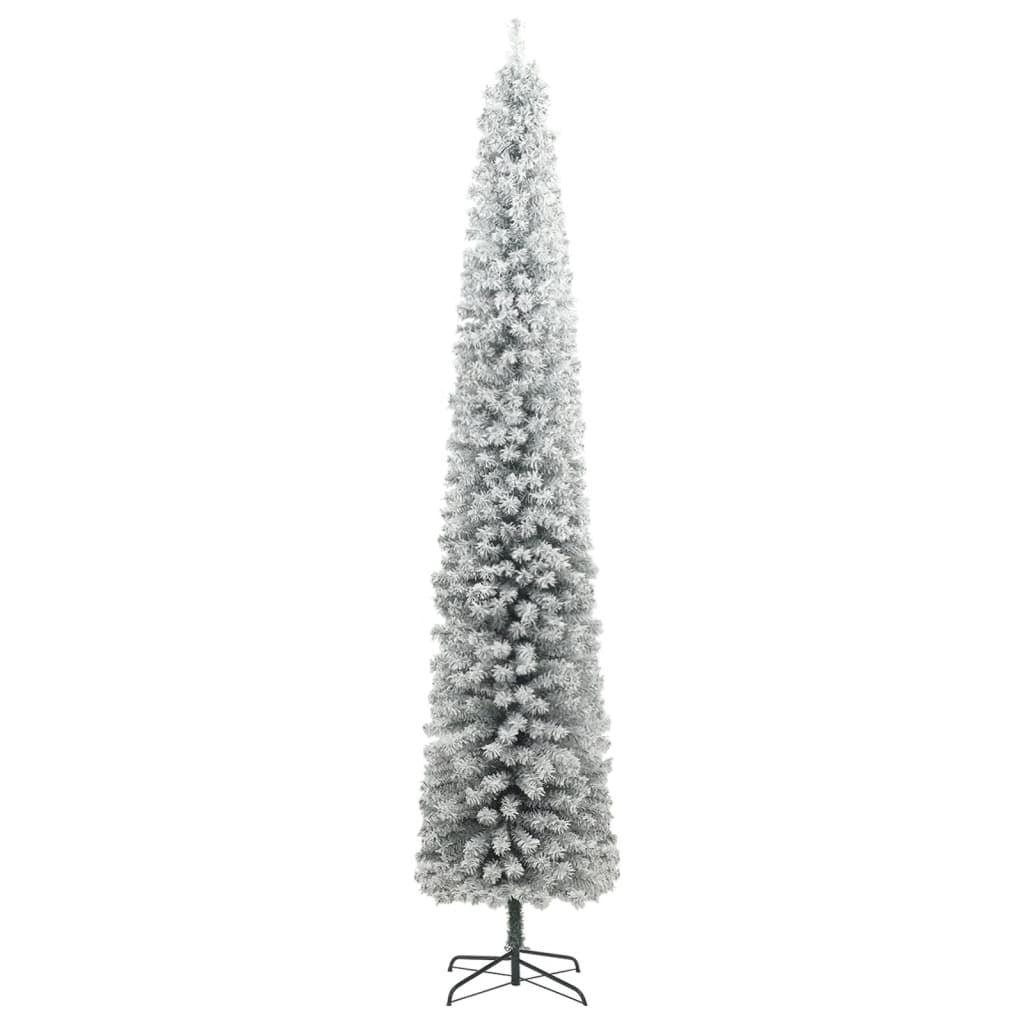 vidaXL Slim Christmas Tree 300 LEDs & Ball Set & Flocked Snow 270 cm