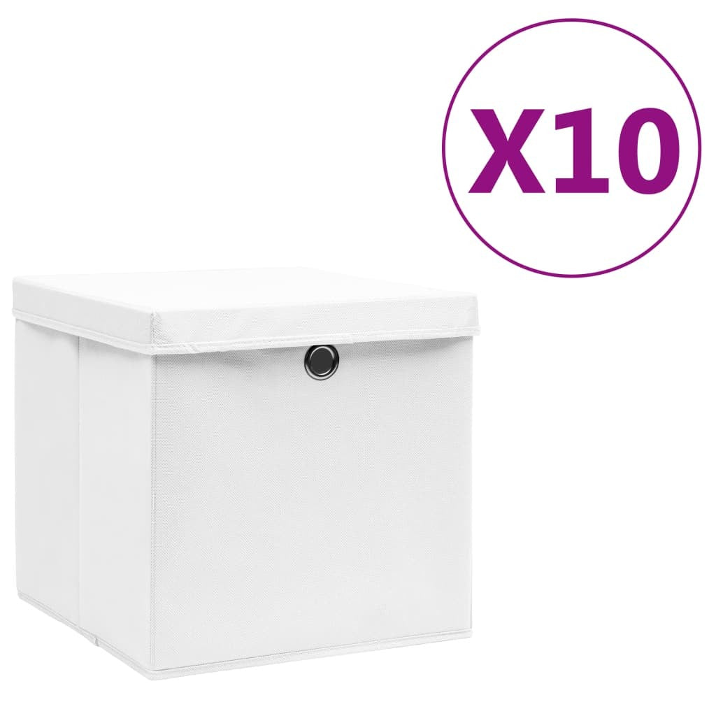 vidaXL Storage Boxes with Covers 10 pcs 28x28x28 cm White