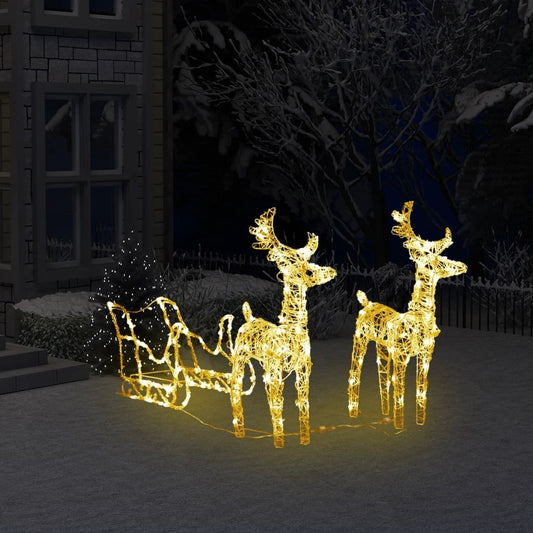 vidaXL Reindeers & Sleigh Christmas Decoration 160 LEDs 130 cm Acrylic