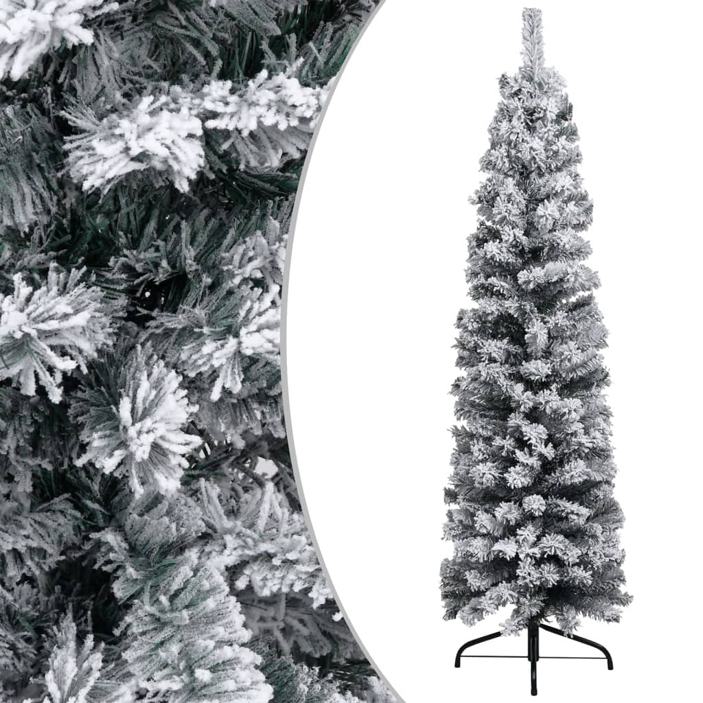 vidaXL Slim Artificial Christmas Tree with Flocked Snow Green 120 cm PVC