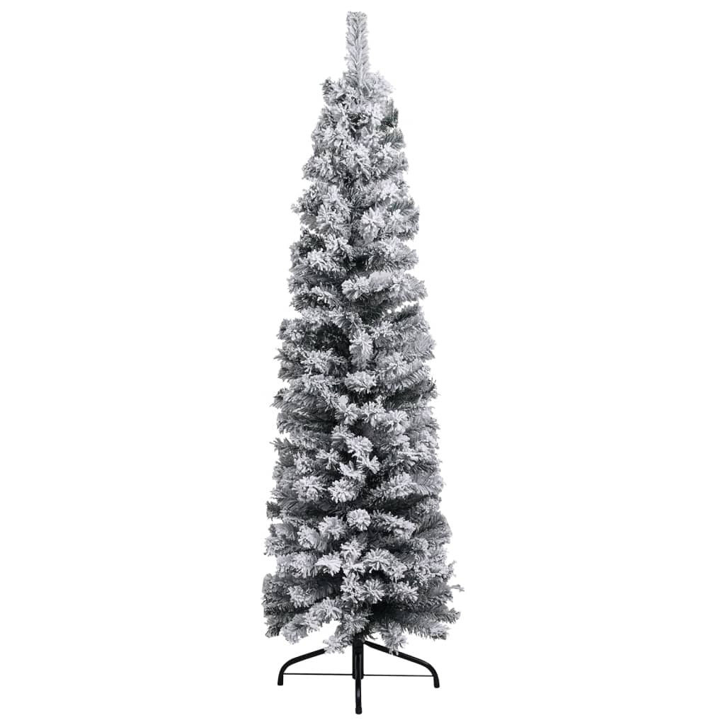 vidaXL Slim Artificial Christmas Tree with Flocked Snow Green 120 cm PVC